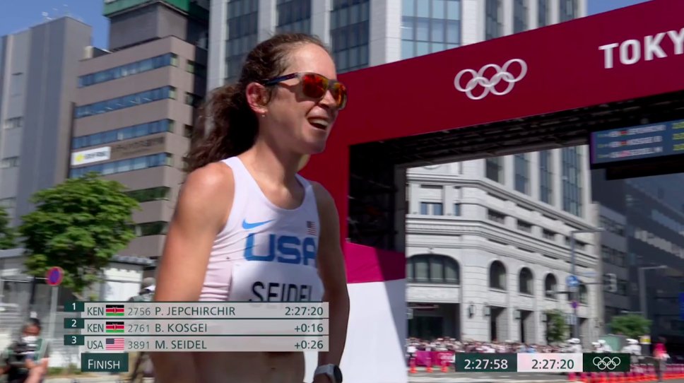 BRONZE FOR MOLLY SEIDEL IN THE WOMEN'S MARATHON!!!

In just her third career marathon, <a href="/ByGollyMolly12/">Molly Seidel</a> becomes the THIRD American woman after Joan Benoit and Deena Kastor to win a medal in the Olympic maraton. Incredible performance in hot and humid conditions. 

#TokyoOlympics