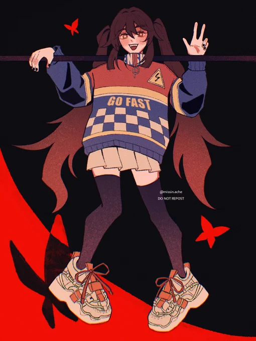 aiya! sneakers too big for her goddamn feet 

#hutao #GenshinImpact #原神 