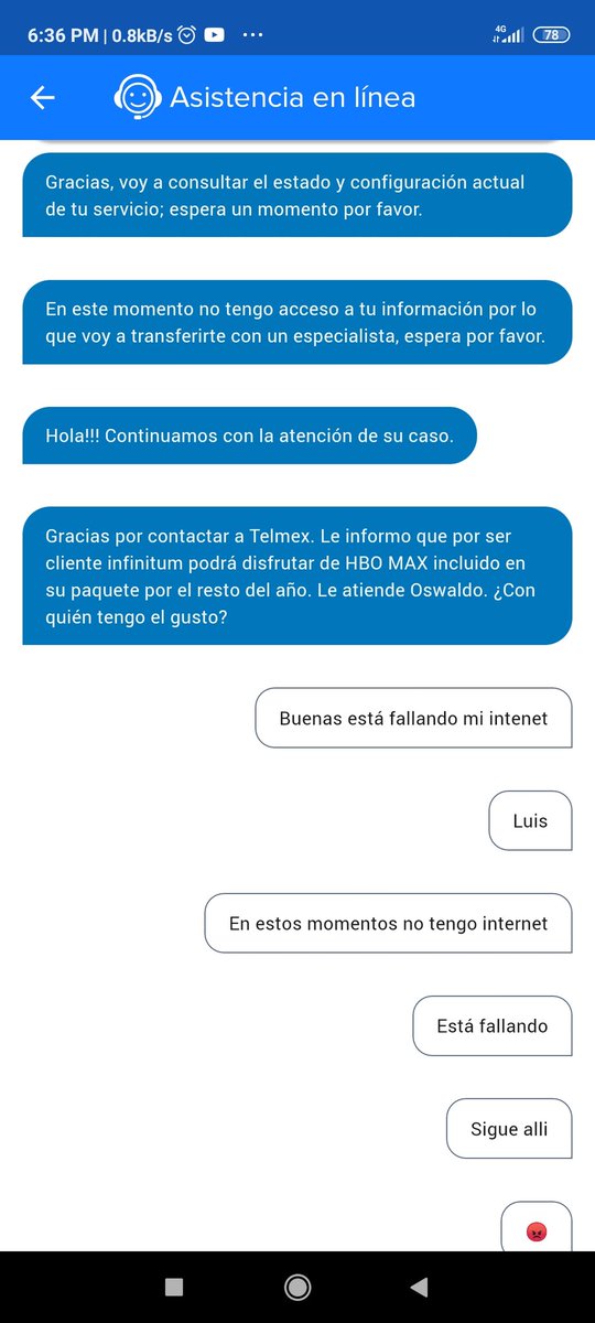 LUA_BARRERA's tweet photo. #Telmex #fallainternet #lentium @Telmex @TELMEXSoluciona así las cosas con su estúpido bot no soluciona nada y yo sin servicio de internet o con intermitencia o lento el internet que me venden, cuando van a meter fibra óptica, además de vender servicio de 20mb que no me llegan. https://t.co/g0jfZyEm9Y