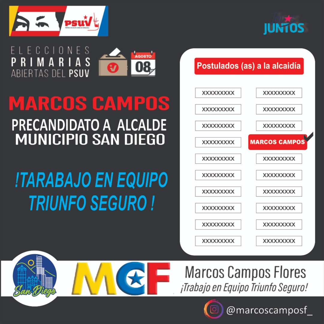 Todos y todas a participar en las elecciones primarias abiertas del PSUV este #8Agosto
 #SanDiego #MunicipioSanDiego 
#EpaPSUV