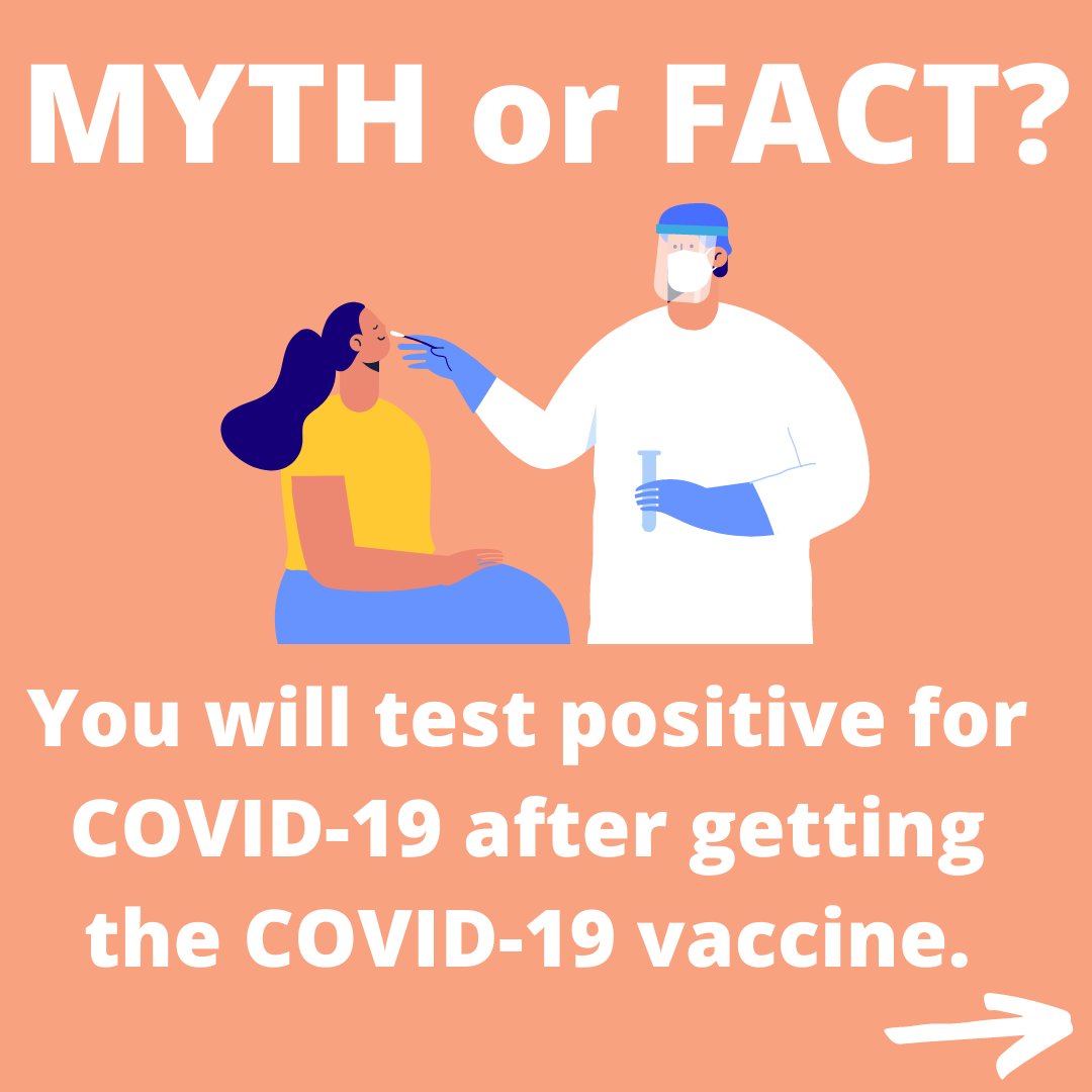 PublicHealthSBC's tweet image. Fact or Myth? 🤔💭Will I test positive for COVID-19 if I get the #COVID19 vaccine ? Find out below:
#COVID19 #GetVaxx #VaccineFacts #MondayMotivation