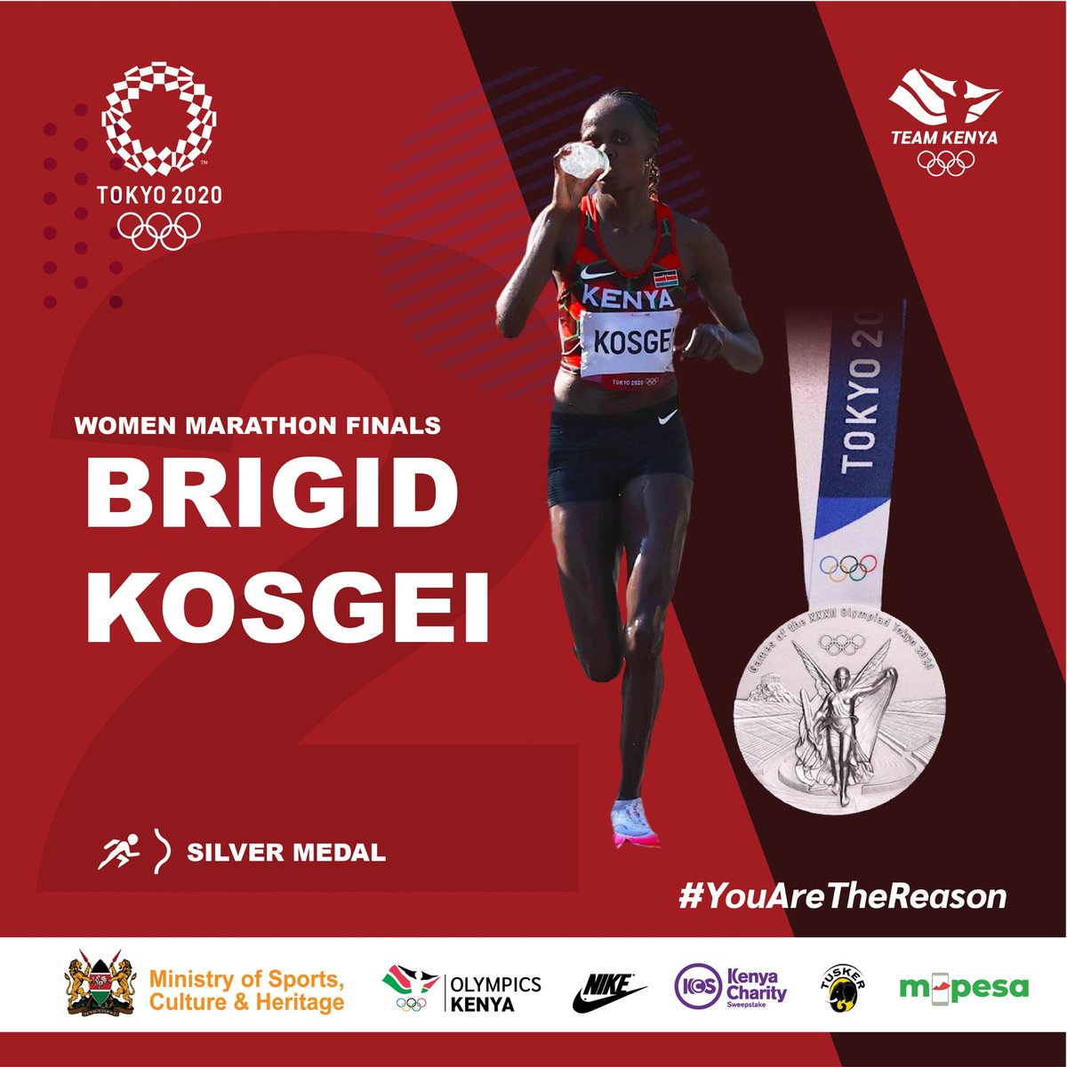 OlympicsKe's tweet photo. World record holder @BrigidKosgei comes in 2nd 🥈 also with a Season's best 2:27:36
#YouAreTheReason 👏👏👏💯🇰🇪 https://t.co/e8m5PnkuV0