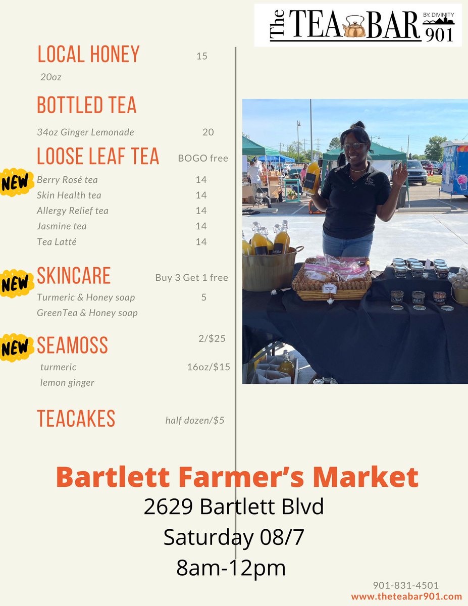Hey hey!

We’re at the farmers market tomorrow with all natural products including seamoss tea, local honey, and turmeric soap! Don’t meet us there, beat us there! Lol but no for real, arrive early!😩

Details on flyer 🌱🍯