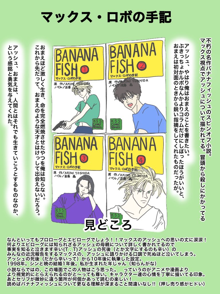 希少 BANANA FISH マックス・ロボの手記 1〜2巻 Banana fish マックス・ロボの手記 全4巻 小説 本