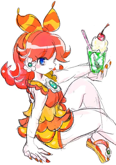 #PrincessDaisy #デイジー姫 
#SuperMario    #マリオ    #らくがき #イラスト クリームメロンソーダ🍒🍨🍈 