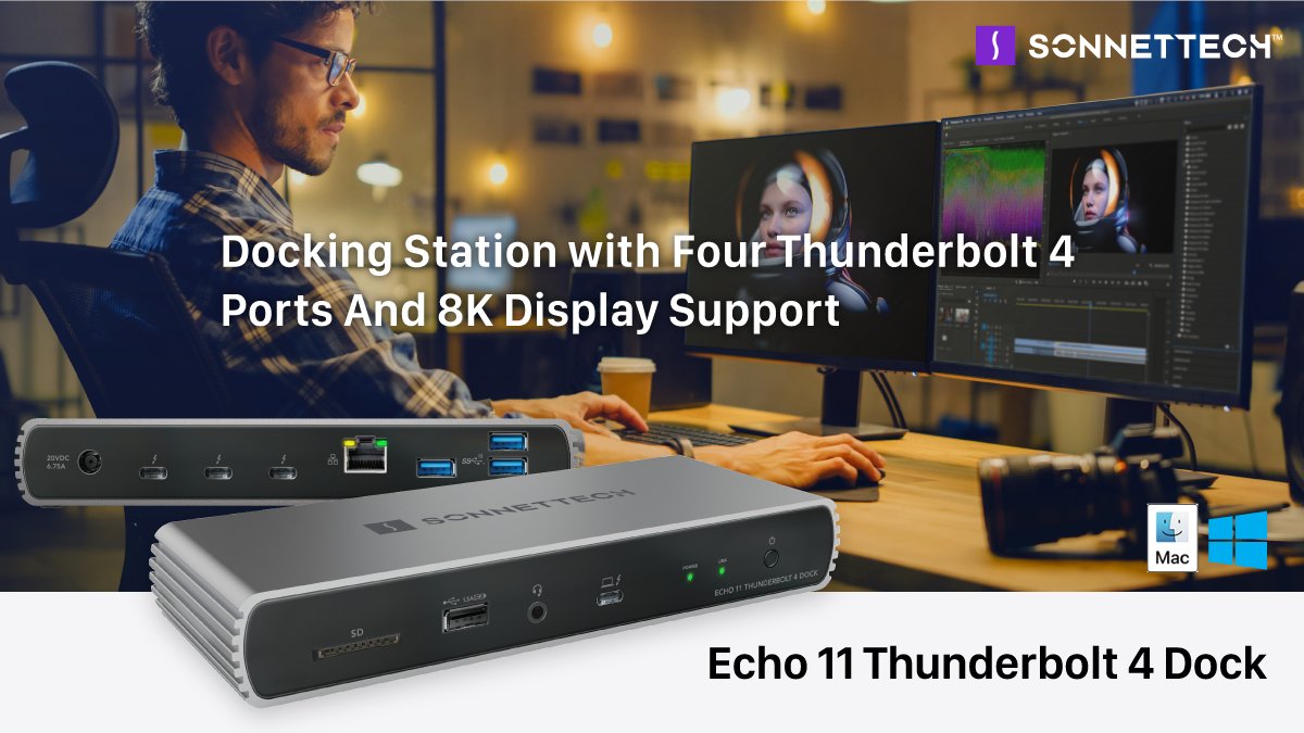 The NEW Echo 11 Thunderbolt 4 Dock is here 😄
A Universal Thunderbolt 4 Docking Station with Four Thunderbolt 4 Ports and 8K Display Support. Get Yours Today!
sonnettech.com/product/echo11…
