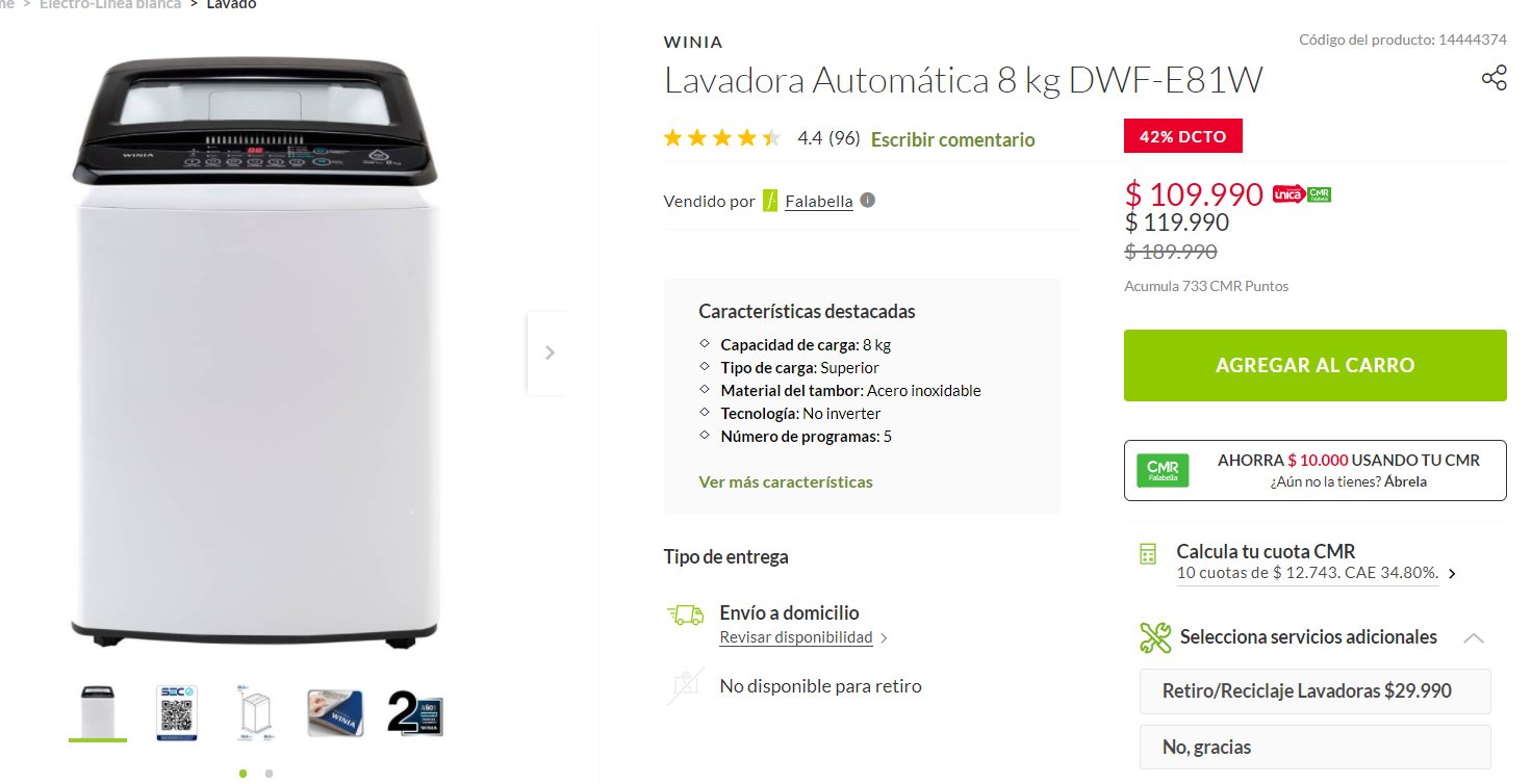 Descuentos Rata 🐀 on Twitter: "Nos acaban de enviar esto: Lavadora Automática Daewoo/Winia (8kg) a 110 lucas con 💳 en Falabella. Qué dice la pipol? Alguien que la tenga que nos