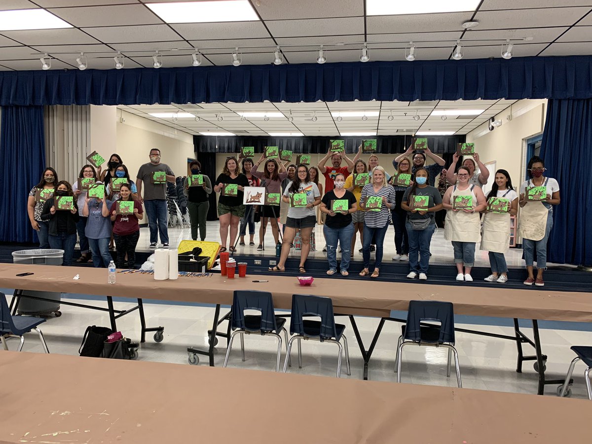 jackfunkhouser's tweet photo. #BSEReunited  @NISDBraunStat #NISDreunited  Bobcat teachers Showing an artsy side! Thank you Rebecca Reninger for our painting party. https://t.co/Jd5HSg0kUq