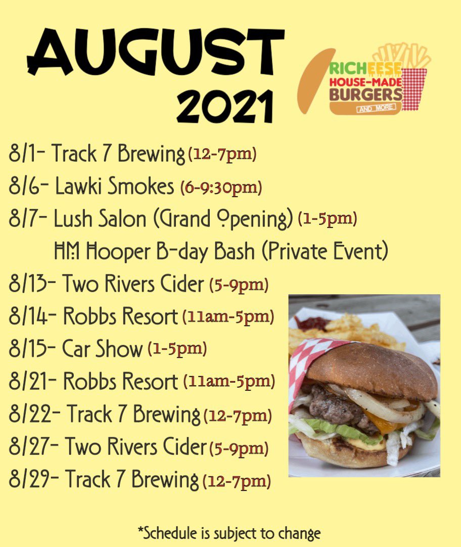 AUGUST CALENDER OUT NOW !! PLEASE RT AND SHARE! 

#richeeseburgers #sacramento #916 #midtown #sacramentofood #sacramentoburger #smallbusiness #foodtruck #track7 #towerbrewing #flymarket #sacramentoevents #sacramentovendors #sacramentobusiness