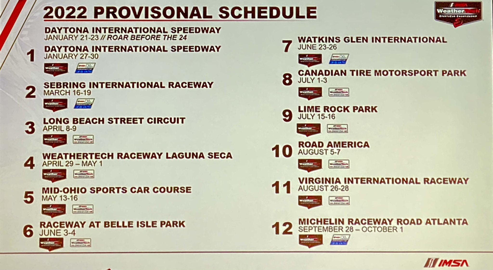 Imsa Racing Schedule 2022 2022 Provisional Imsa Schedule Announced - Midenginecorvetteforum.com