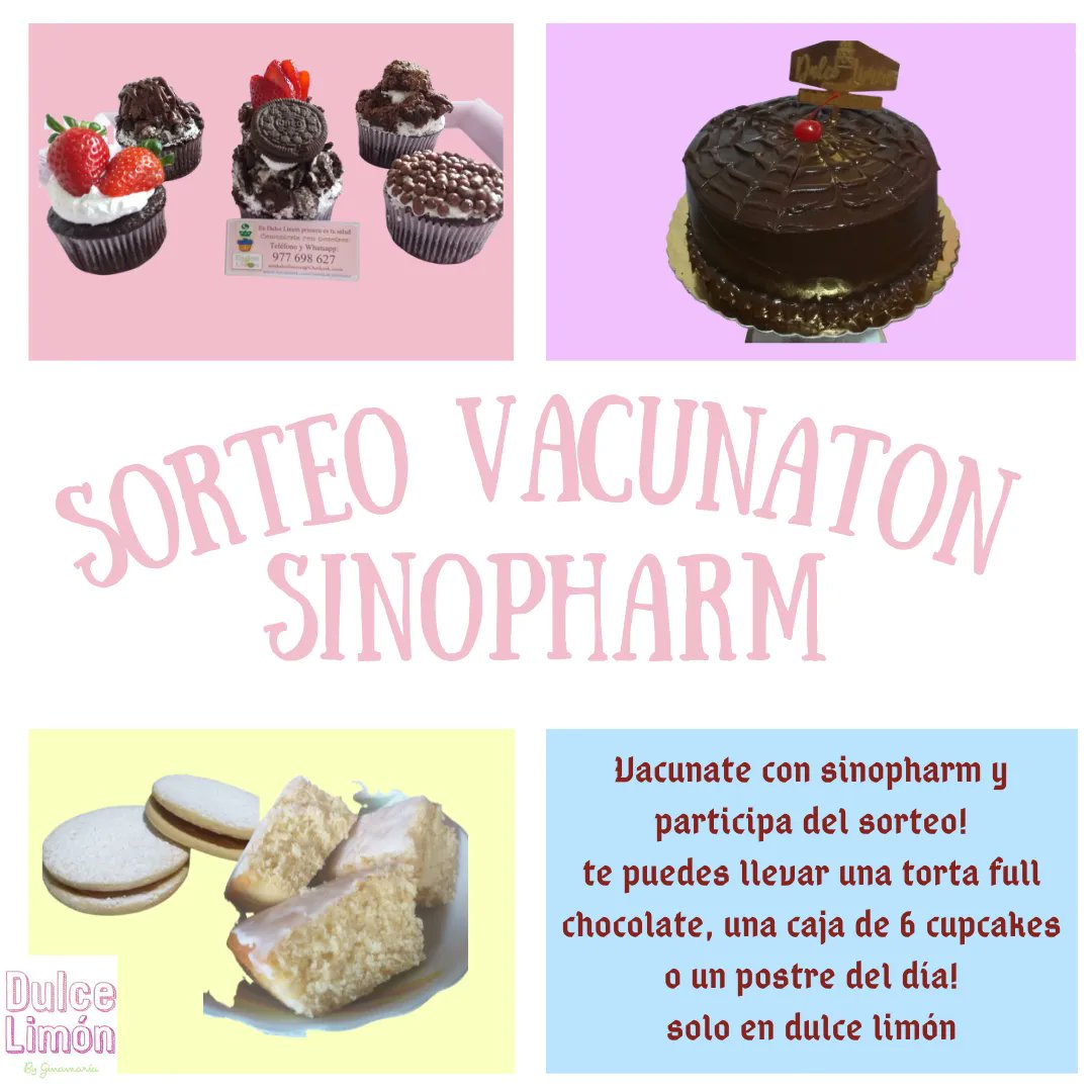 MARIANA_271102's tweet photo. SORTEO SINOPHARM!!
Dulce Limón se une a esta gran iniciativa:
Requisitos
1. Selfie vacunandote
2. Foto de tu cartilla de vacunación 3. Seguirnos en Facebook (Dulce limón) o Instagram (@Dulce_limonn)
4.Darle Like y compartir nuestra publicación "Sorteo Vacunatón Sinopharm" https://t.co/P40C1K5JdJ