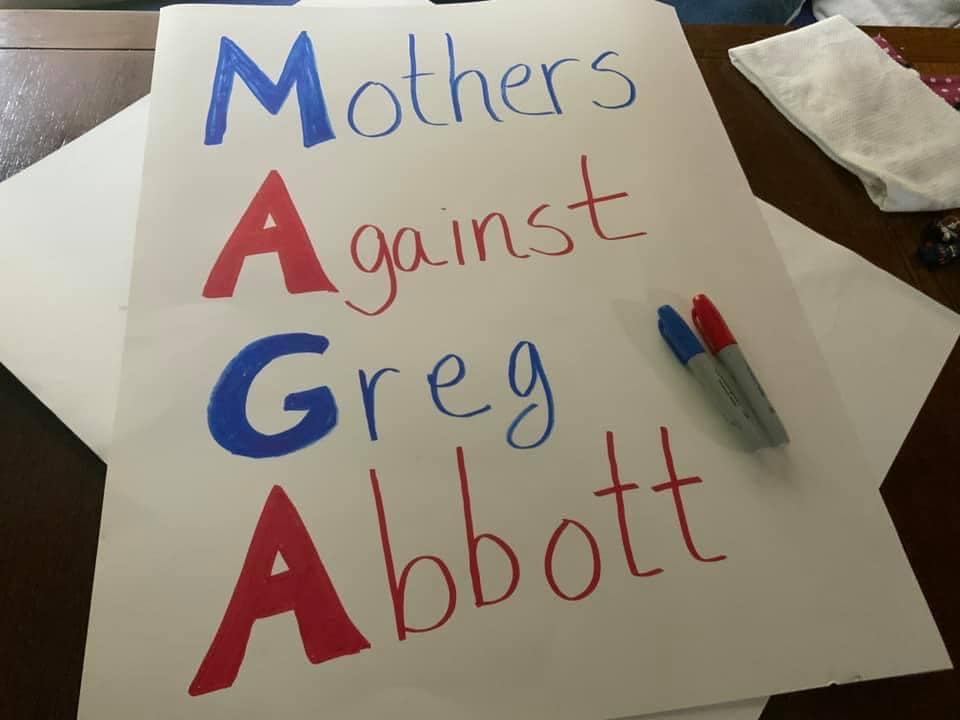 PresidentPende1's tweet photo. I am now channeling my energy in protesting against Governor Pendejo Greg Abbott!   His policies for keeping our children safe are abhorrent!  Children are going to die or be ill for a long time and he doesn't care!  #mothersagainstgregabbott https://t.co/6R94QFFrhZ