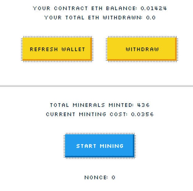 <a href="/MinersVIP/">MinersVIP</a> You've got me intrigued! I've been looking to jump in early to a dividend/mining project like this one. I've mined 3 minerals so far. Within the first couple hours after mining my first cobalt mineral, my wallet received a .01424 e reward, that can be withdrawn from the webpage.