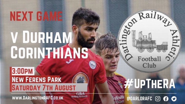 DarlingtonRASSC's tweet photo. 📆 𝗜𝗧'𝗦 𝗠𝗔𝗧𝗖𝗛𝗗𝗔𝗬!

The RA have their first Wearside League test this afternoon, travelling up the A1 to @DurcorinthianFc

🆚 Durham Corinthians 
🏟 New Ferens Park
🕒 3:00pm
🎟 Pay at the gate 

#UTHERA🚂 #NonLeague #Wearedarlo #darlora #grassroots https://t.co/a6z1WrNYaw