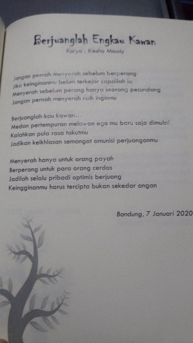 RieshaMaudy's tweet photo. Jiwa Pemenang Dimiliki Pribadi Yang Terus Berjuang. Tembus Cita Dengan Prestasi Tanpa Sensasi
#OPENINGVEA3
#VEA3
#indonesiasejutapenulis https://t.co/fngckfpLT9