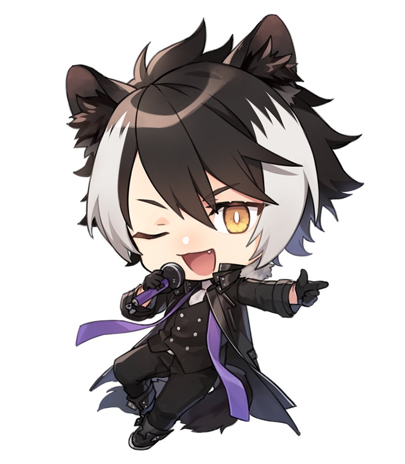 jackal ears 1boy animal ears one eye closed male focus ;d gloves  illustration images