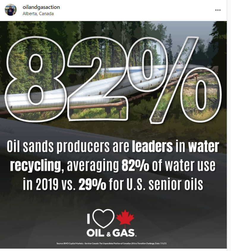 Elon1reeve96's tweet photo. Over 80% of water used by oilsands operators is recycled water. 🇨🇦's oil and gas sector is a global leader in Environmental, Social and Governance metrics and should be recognized for it! #oilsands #stopline5 #stopline3 #stoppipelines #oilsandsaction #canadaaction #ilovecanada https://t.co/1XKr88UigO