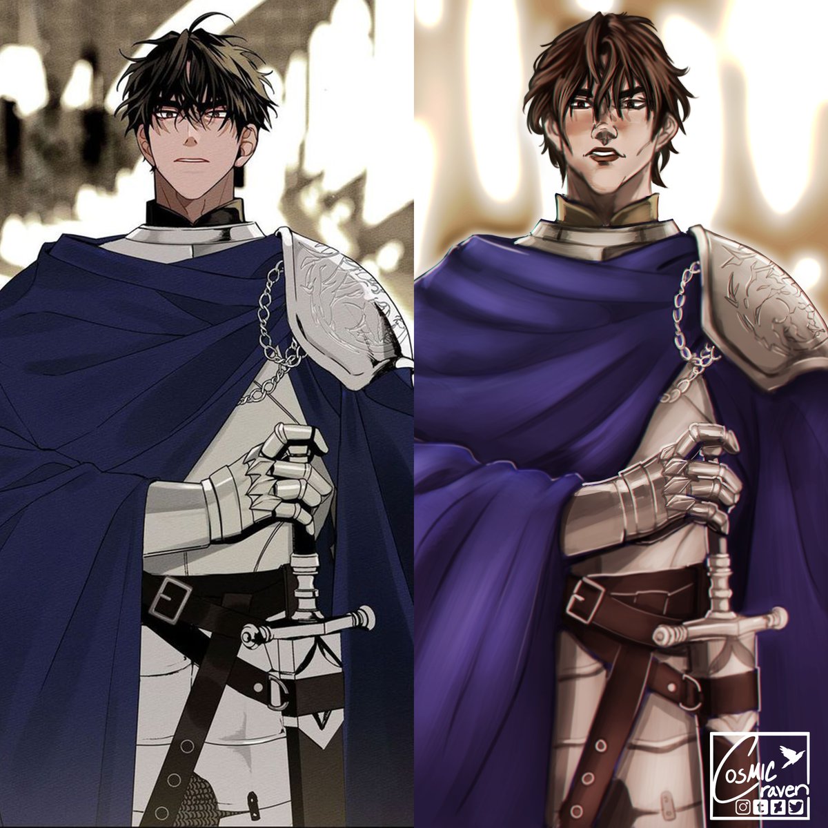 COSMICraven117's tweet photo. Been really enjoying the webtoon Under the Oak Tree. ;3; It's pretty sweet and I wanted to try drawing Lord Riftan in a "draw in your style" exercise. Doing this makes me want to do armor studies, especially for reflections. https://t.co/uXIwr6IKC3