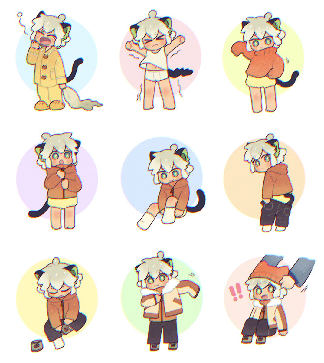 luoxiaohei cat boy tail animal ears 1boy multiple views cat ears cat tail  illustration images