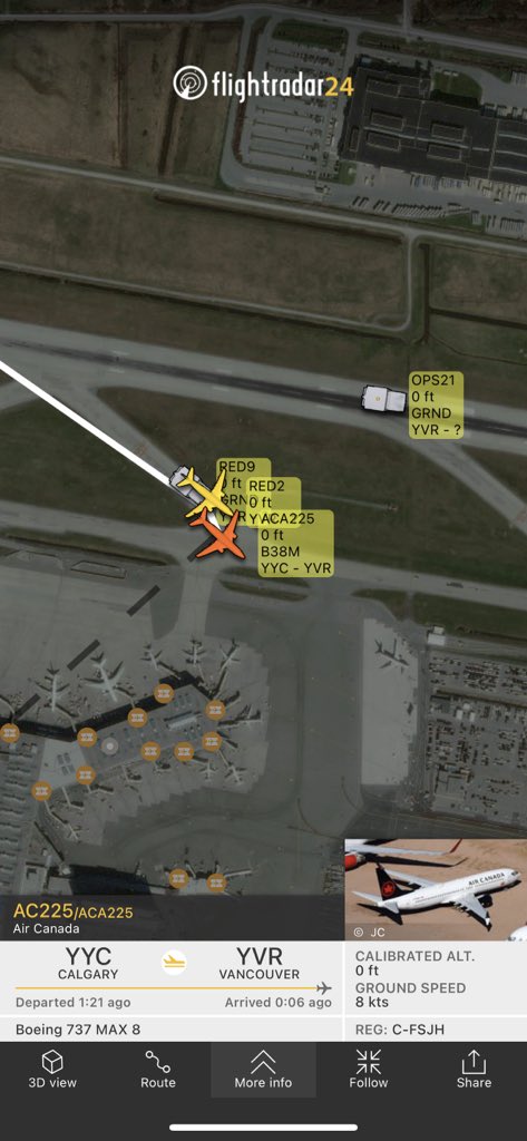 TomPodolec's tweet photo. Update ARFF CALL ✈️ 🚒 🚨
Air Canada #AC225 from Calgary to Vancouver declared an emergency for fumes in the aircraft. Landed runway 08L. Emergency services inspected; all good now. Aircraft taxiing to gate. ARFF following.
https://t.co/f63t6k12ry https://t.co/nUMhyu9FwX
