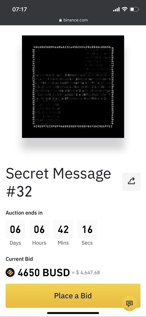 Take a chance to get “Secret message #32” on the Binance NFT marketplace.

👉 binance.com/en/nft/goods/d…

#nft #nftart #nftcommunity #nftcollector #binancenft #binance
