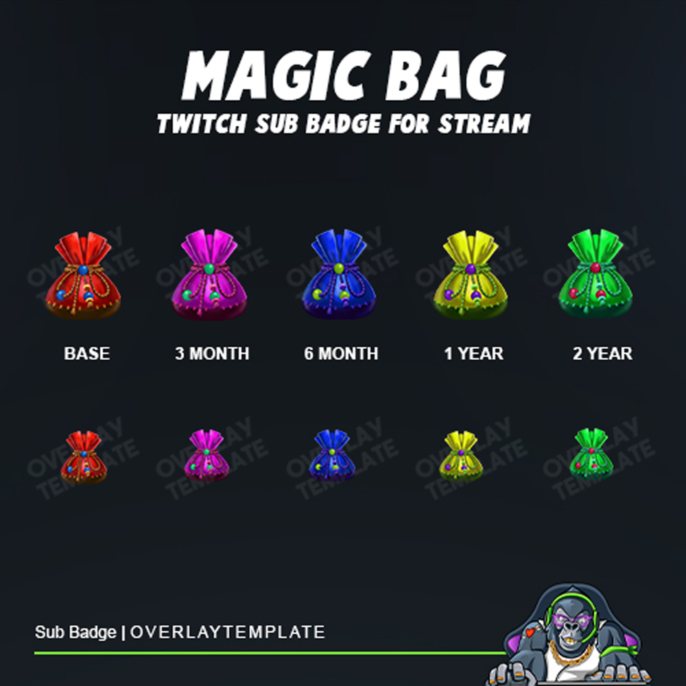 OverlayTemplate's tweet photo. Our new design sub badges so sweet magical pouch.This badges design is perfect for attractive and creative streamers.#overlaytemplate #bitbadges #twitchreative #streamgfx #twitchdesign #supportsmallstreamers #subbadges #badgestwitch #mascotlogodesigner https://t.co/seYogG4h0k