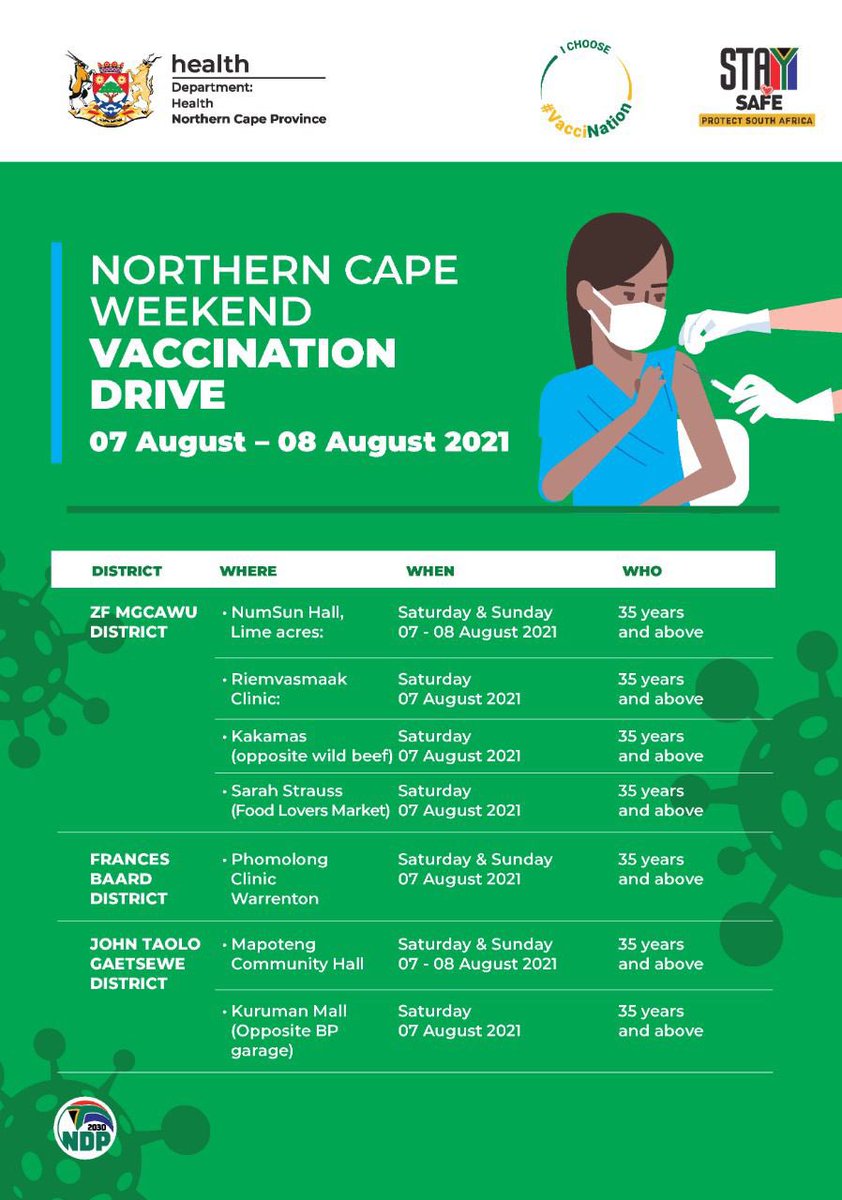 This weekend you can get your #jab in the #northerncape #vaccinate #staysafe @nc_doh @LekweneMaruping @HealthZA @Bhekisisa_MG @SAfmRadio