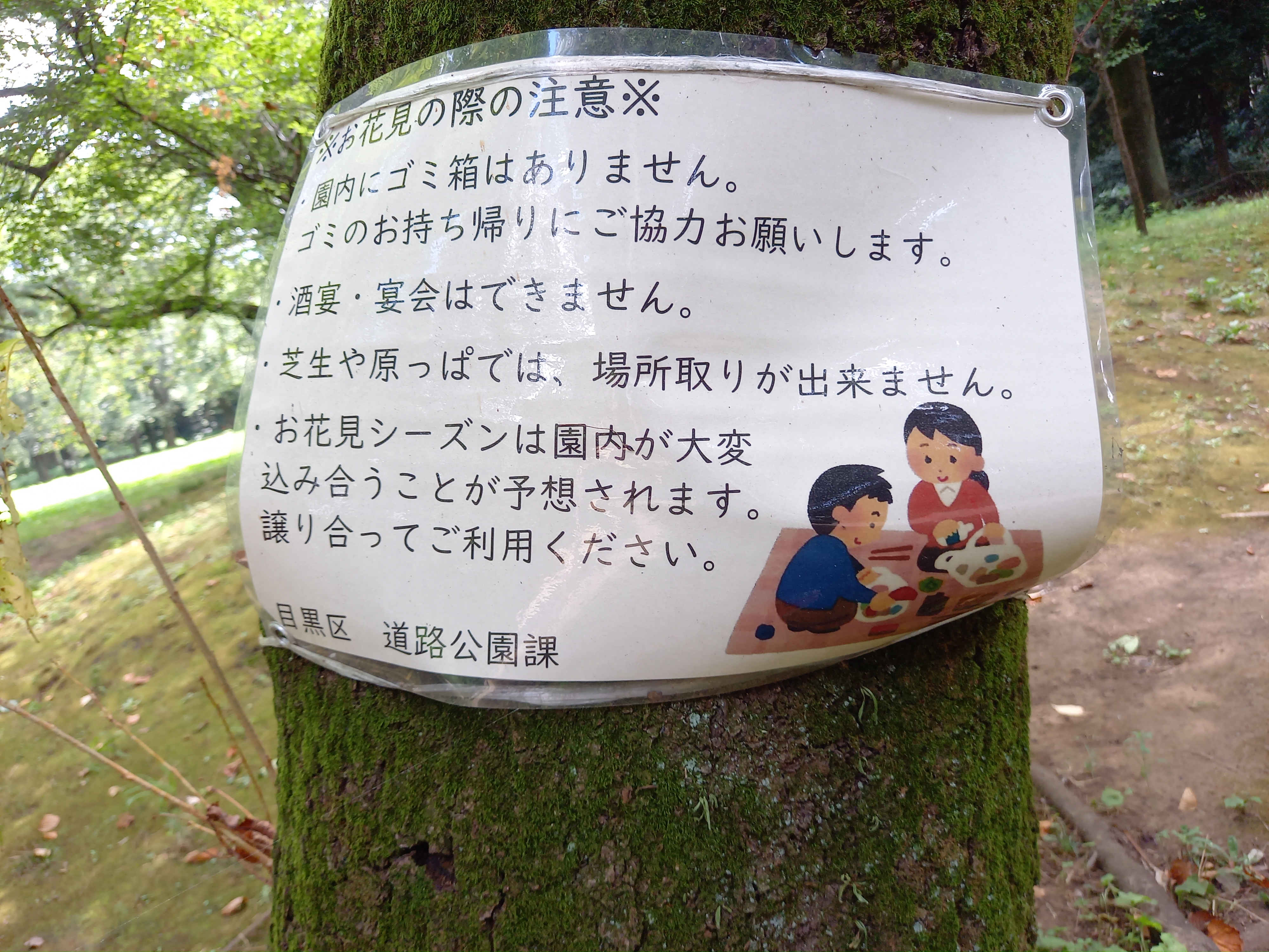 三浦靖雄 V Twitter 登録807号は駒場駅の北側 前田伯爵邸のある駒場公園の お花見の際の注意 というマナー張り紙 通常は季節の一時的なものは登録していませんが真夏にあったので登録 使用は ピクニックの後の片付け いらすとや いらすとやマッピング