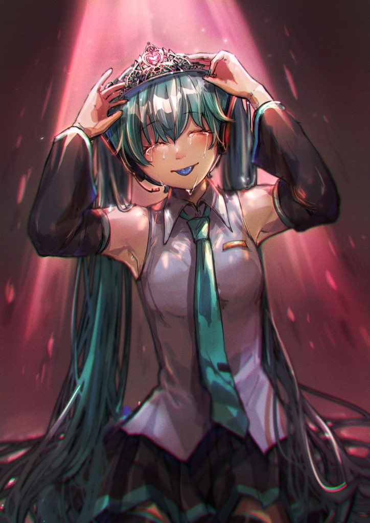 hatsune miku 1girl solo long hair necktie skirt detached sleeves twintails  illustration images