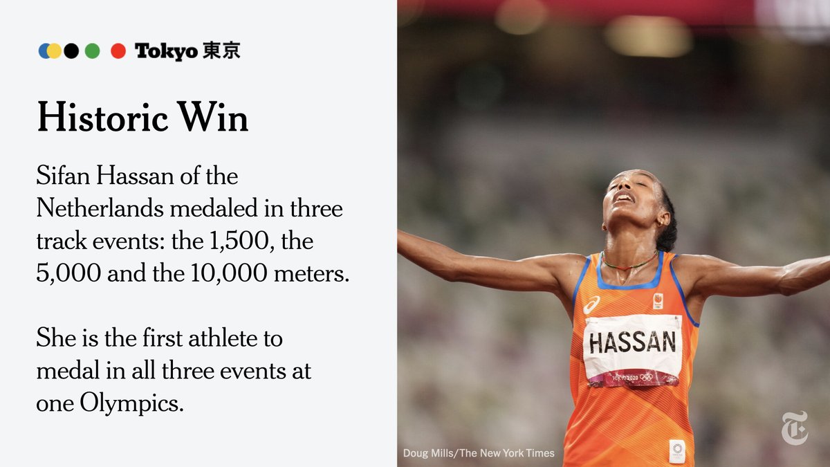 Sifan Hassan 🇳🇱 is the first athlete to medal in all three track events at one #Olympics: the 1,500, the 5,000 and the 10,000 meters. nyti.ms/3CsmFwg