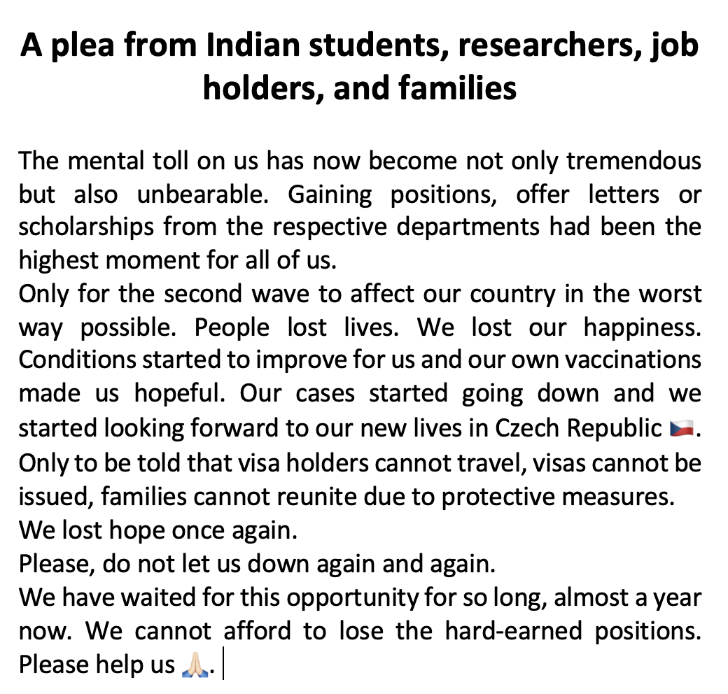 JulahaKajal's tweet photo. #allowessentialtravel #openczembind #takeustoczech
A plea to you all 🙏🏻 @SpravedlnostCZ 
@RibraRichard @RobertPlaga @adamvojtechano @JakubKulhanek @JMalacova @PMOIndia @MEAIndia @narendramodi @HemantKotalwar @DrSJaishankar @M_Lekhi @msmtcr @CZinIndia @CzechMFA @IndiaCzech @mzvcr https://t.co/XNfUXylRCo