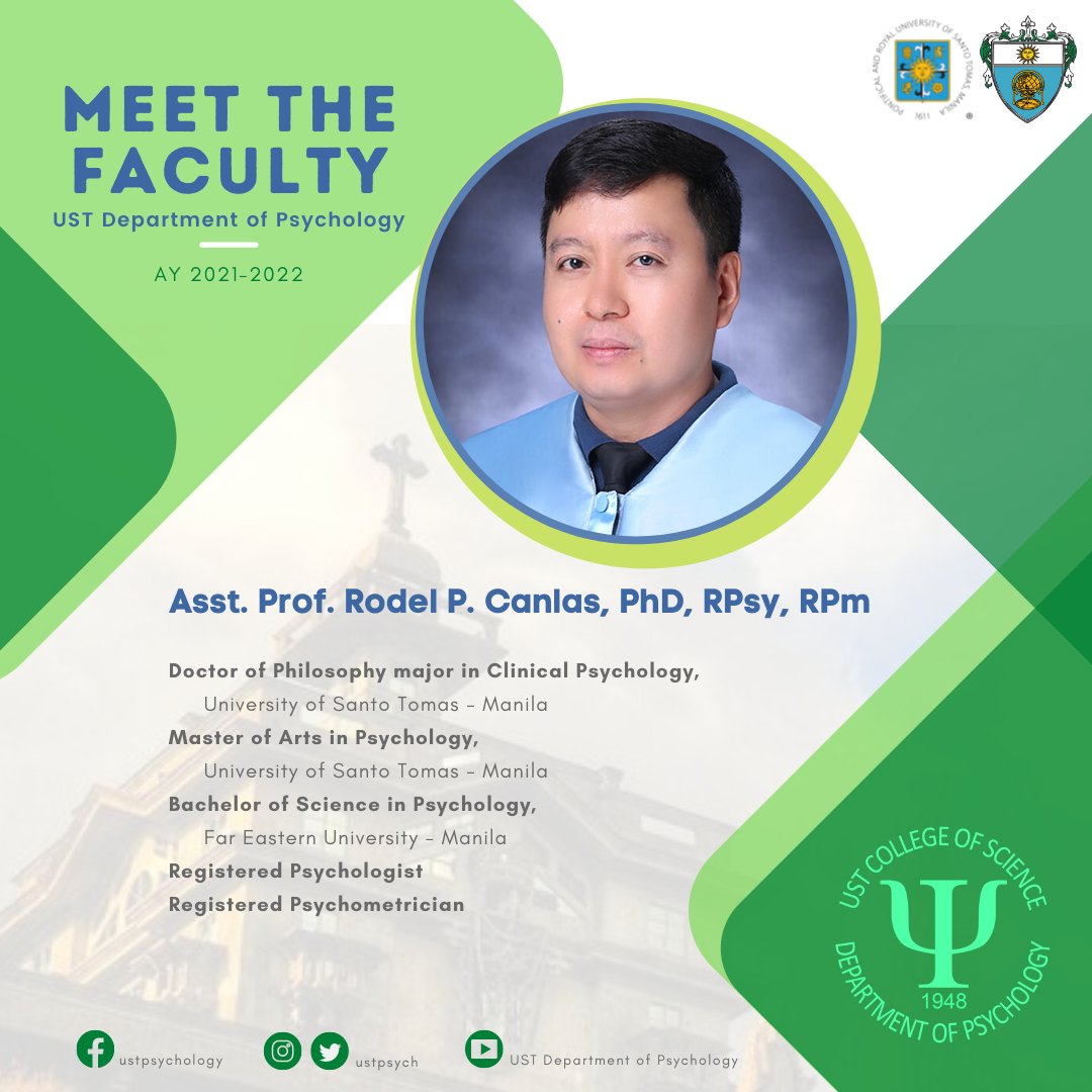 ustpsych's tweet photo. Meet Asst. Prof. Rodel P. Canlas, PhD, RPsy, RPm, one of our full-time faculty for AY 2021-2022. #GalingPSYience #GalingScience https://t.co/wpNRQxrBVY