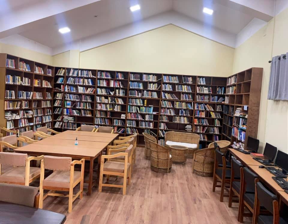 Not quite a library but like a library. If you like, you may call it a nice study room. This library/study room is connected. You can browse worldcat.org; jstor.org plus many more from this room. 
anthropologytu.edu.np
