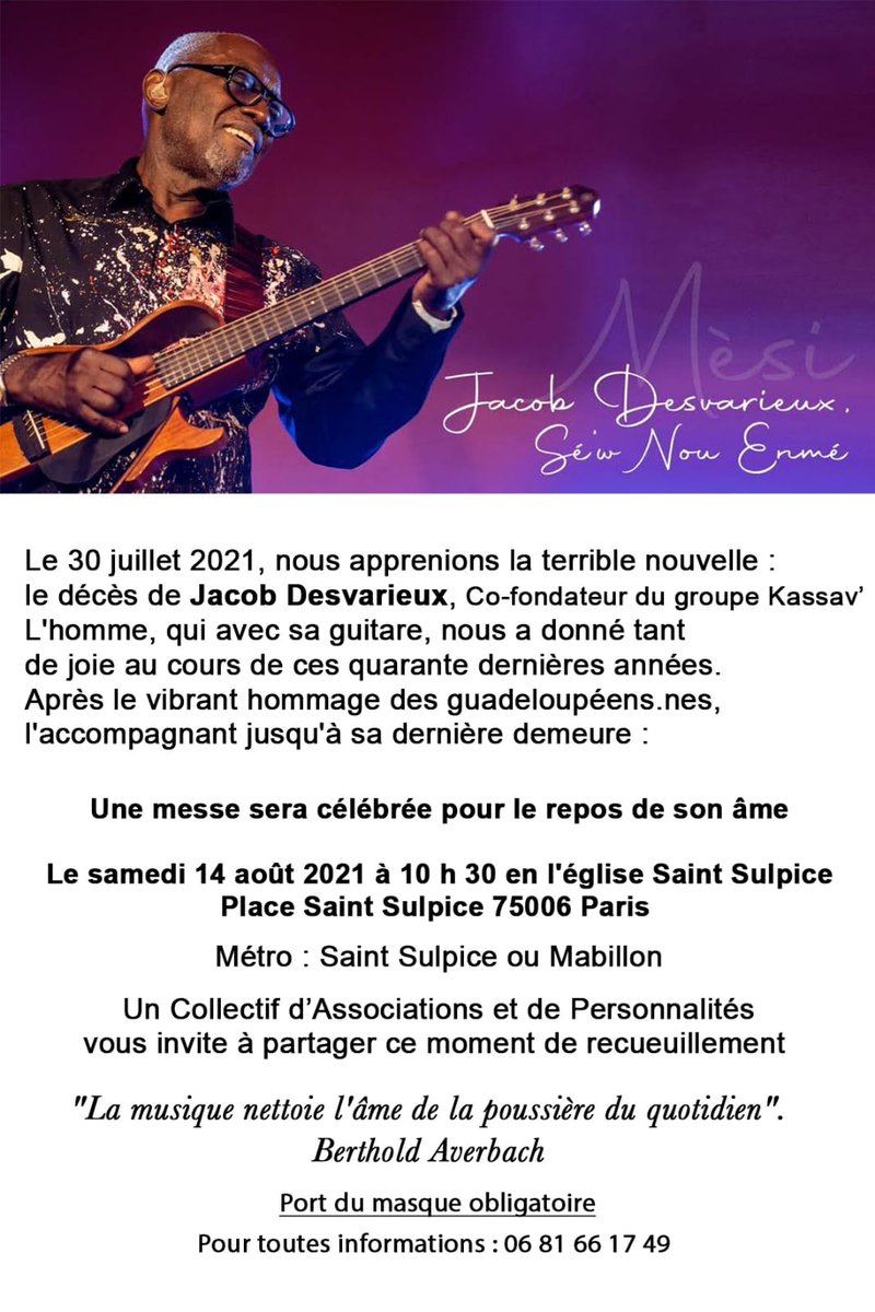 Le 14 août CREFOM vous invite à être nombreux pour un hommage à #jacobdesvarieux à l'église Saint Sulpice à Paris.