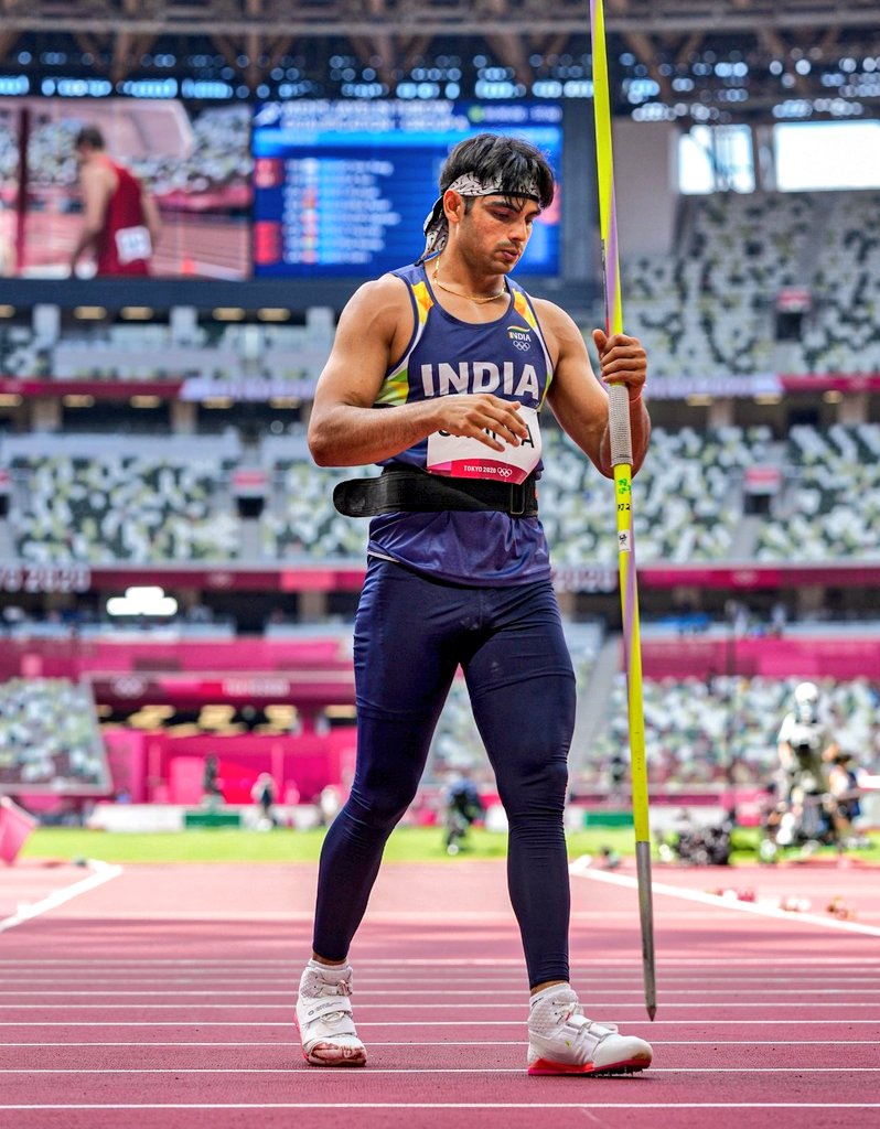KirenRijiju's tweet photo. History has been made, Milkha Singh Ji's wish is fulfilled as India wins first ever Olympic medal in Athletics!

A golden moment 4 India as Neeraj Chopra won Olympic Gold medal for India at #Tokyo2020 
Congratulations @Neeraj_chopra1 on this historic achievement! #Cheer4India 🇮🇳 https://t.co/Uyz2JX06VE