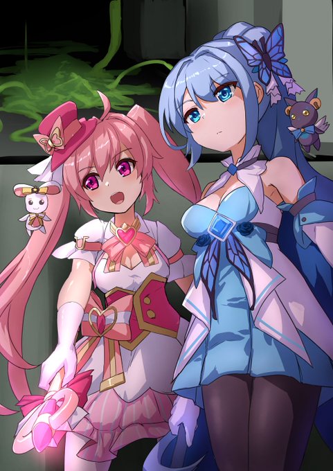 Skebで依頼主さん(https://t.co/qAI1DwmmIH)のオリジナル魔法少女、ココアちゃんと葵ちゃん描かせていただきました
この娘たち、もとのデザインがめちゃいいので見て https://t.co/3ZjRmDMZjC 