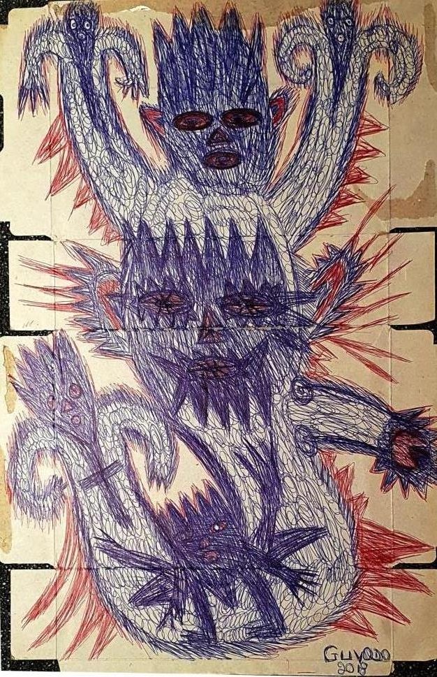 Polysemie's tweet photo. galeriepolysemie
#GUYODO, #Haïti génial artiste de l'art brut, stylo bille sur boite de corn flakes. A voir actuellement à la galerie. Nombreux dessins disponibles https://t.co/wBlQW4ZzH9