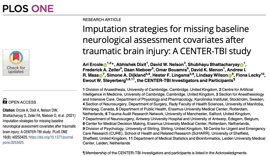 AriErcole (@ariercole) on Twitter photo Glasgow Coma Score & pupil reactivity=crucial #TBI outcome determinants but timepoints frequently missing in real-world data
Evaluation of methods for effective imputation by <a href="/CenterTBI/">CENTER-TBI</a>...
... the answer depends on the question!
doi.org/10.1371/journa… Glasgow Coma Score & pupil reactivity=crucial #TBI outcome determinants but timepoints frequently missing in real-world data
Evaluation of methods for effective imputation by <a href="/CenterTBI/">CENTER-TBI</a>...
... the answer depends on the question!
doi.org/10.1371/journa…