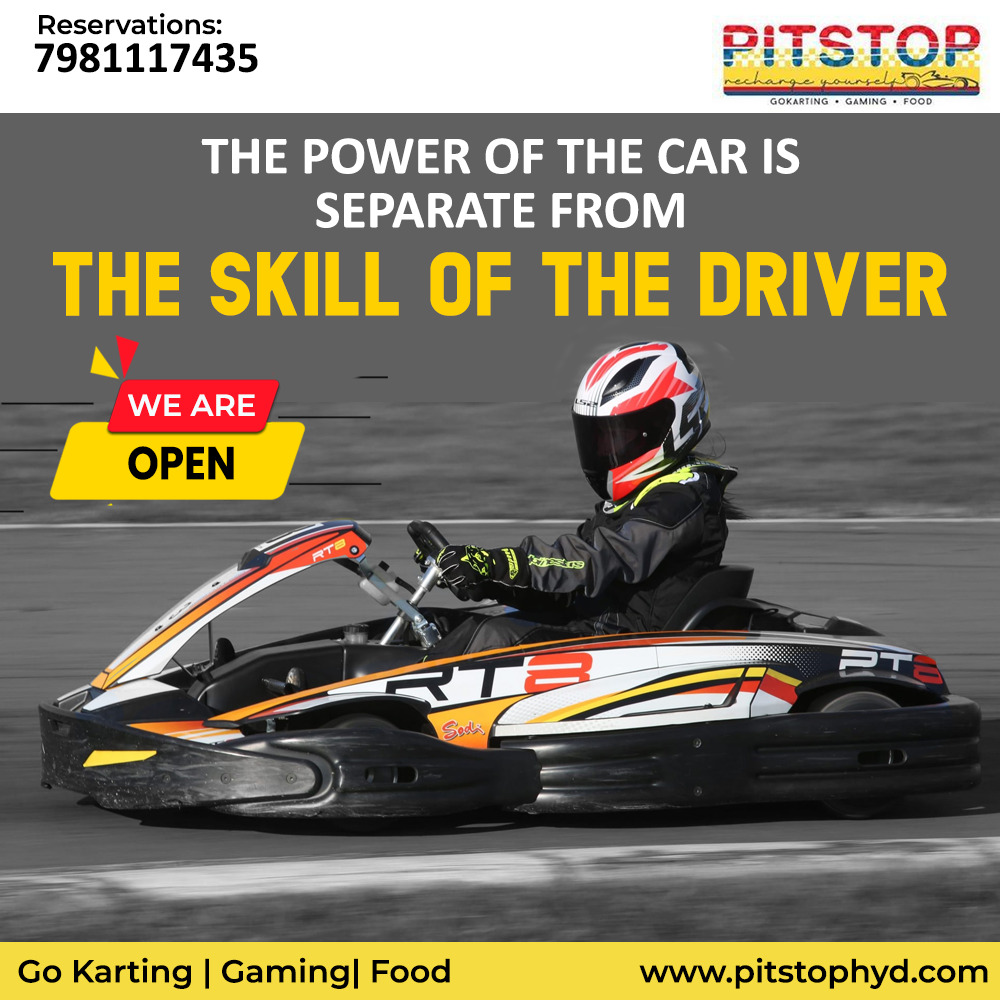 The Power of the Car is Separate from the Skill of the Driver.
For Reservations- 7981117435
Visit- Pitstop, Rj Nagar Necklace Road, Khairtabad.

 #pitstopgokarting #gokarting #gokartracing #funandgames #food  #AdventureActivities #adventurelover #weekend #weekendmood #Hyderabad