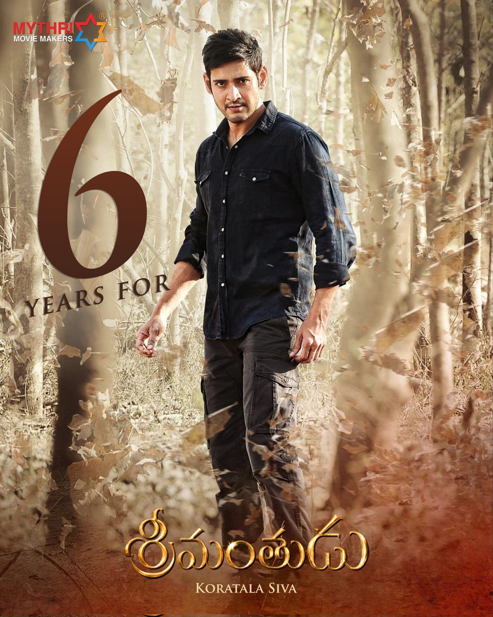 MythriOfficial's tweet photo. Six years since Super⭐ @urstrulyMahesh has adopted a special place in all your hearts with BLOCKBUSTER #Srimanthudu 💥

https://t.co/XaQuDXKl7j

#6YearsForSensationalSrimanthudu 

A film by Blockbuster Director #KoratalaSiva garu.. 
Music by Rockstar @ThisIsDSP! @shrutihaasan https://t.co/HfF72C0kLW