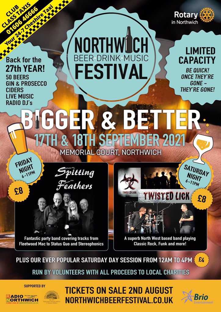 RotaryNorthwich's tweet photo. Rotary in Northwich are looking for local businesses, organisations and individuals to sponsor a barrel or drink at our Rotary Beer Festival. Cost is £99 which includes free advertising and 4 free tickets to the event. To support us please send a an email to rcnvr@btinternet.com https://t.co/oU3iDgpy6k