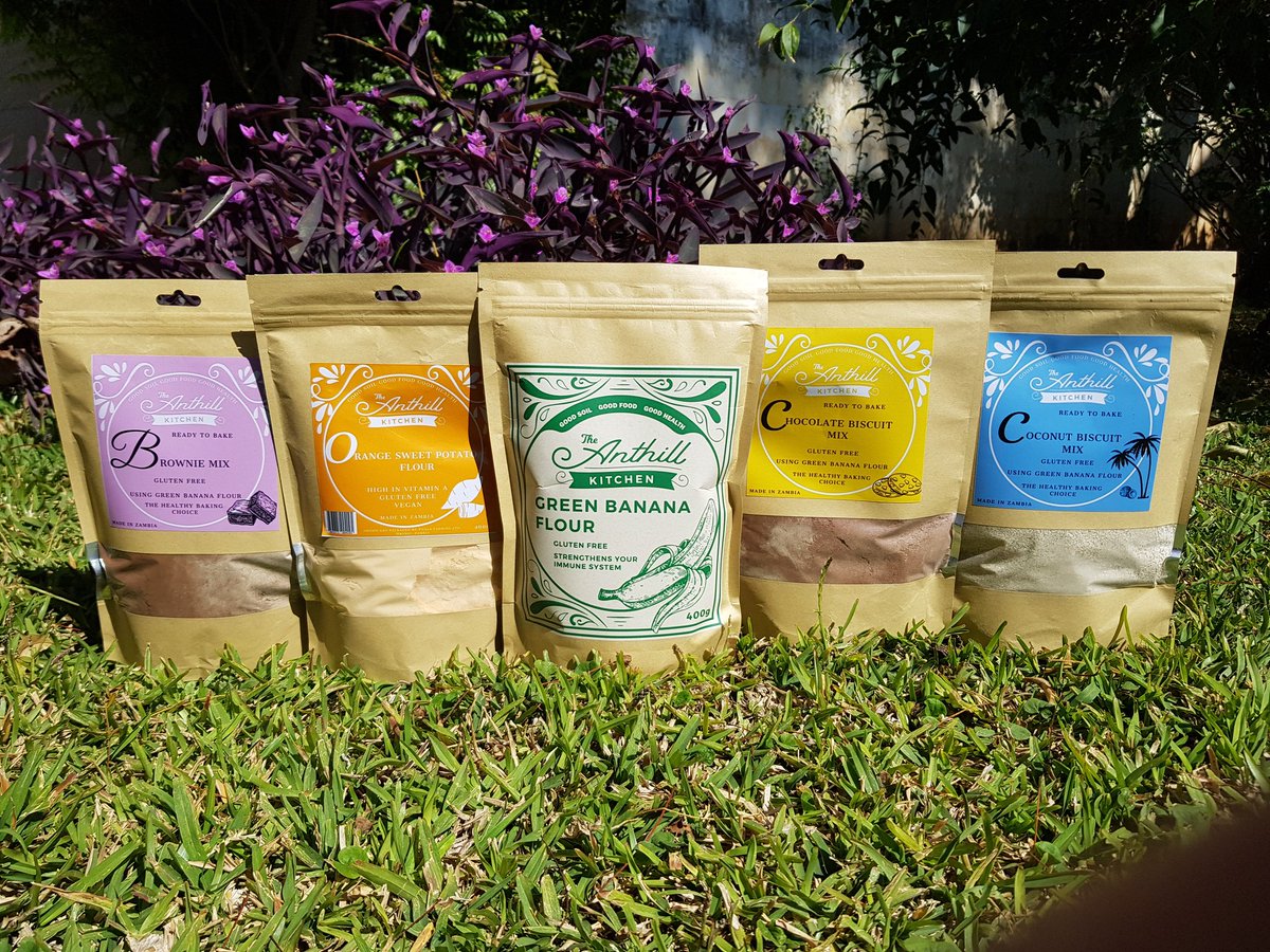 SteveBeel's tweet photo. #Zambia health food start-up #AnthillKitchen produce #glutenfree Green Banana Flour. Pleasure to visit their workshop near #Mkushi to hear of growth plans, working with @prosperozm &amp; try some great new products. Soon in stores across #Zambia. 
Hope to see them soon in #UK too 🤞 https://t.co/MlfYMXthwu