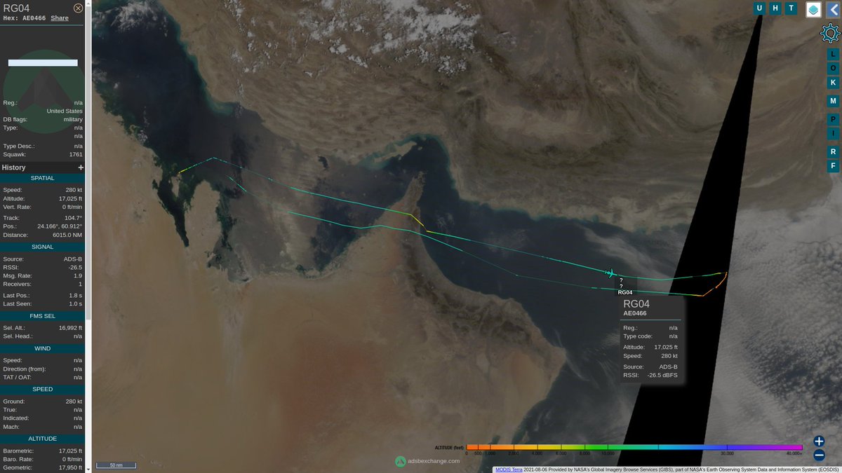 steffanwatkins's tweet photo. 🇺🇸 United States Navy Grumman C-2A 162154 is showing you exactly where the USS Ronald Reagan and Carrier Strike Group 5 is mustered ~125NM SE from #Iran 🇮🇷; I'm going to miss the Greyhound!

https://t.co/mS6zh1oEar
#AE0466 #USSRonaldReagan #CVN76 #USNavy #CSG5 https://t.co/polH3Vp8lg