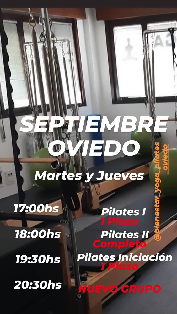 DiegoCourtade's tweet photo. SEPTIEMBRE #oviedo #pilatesmaquinas #pilatesessalud #bienestaryogaypilatesoviedo #metodopilates #reformerpilates #septiembre #nuevatemporada https://t.co/EieNtVAdOI