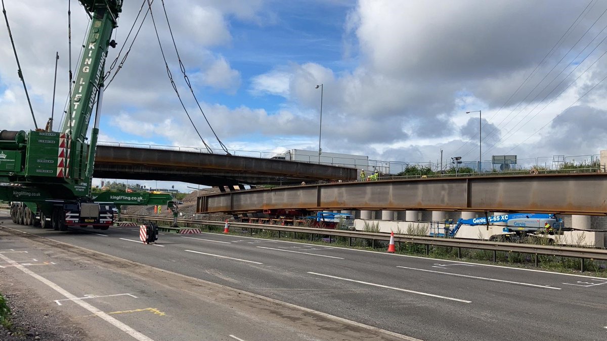 HighwaysWMIDS's tweet photo. The next beams are in place at #J10 #M6 ready to be lifted. We will update you before the road is closed again for installation. https://t.co/iwZfmEB28u