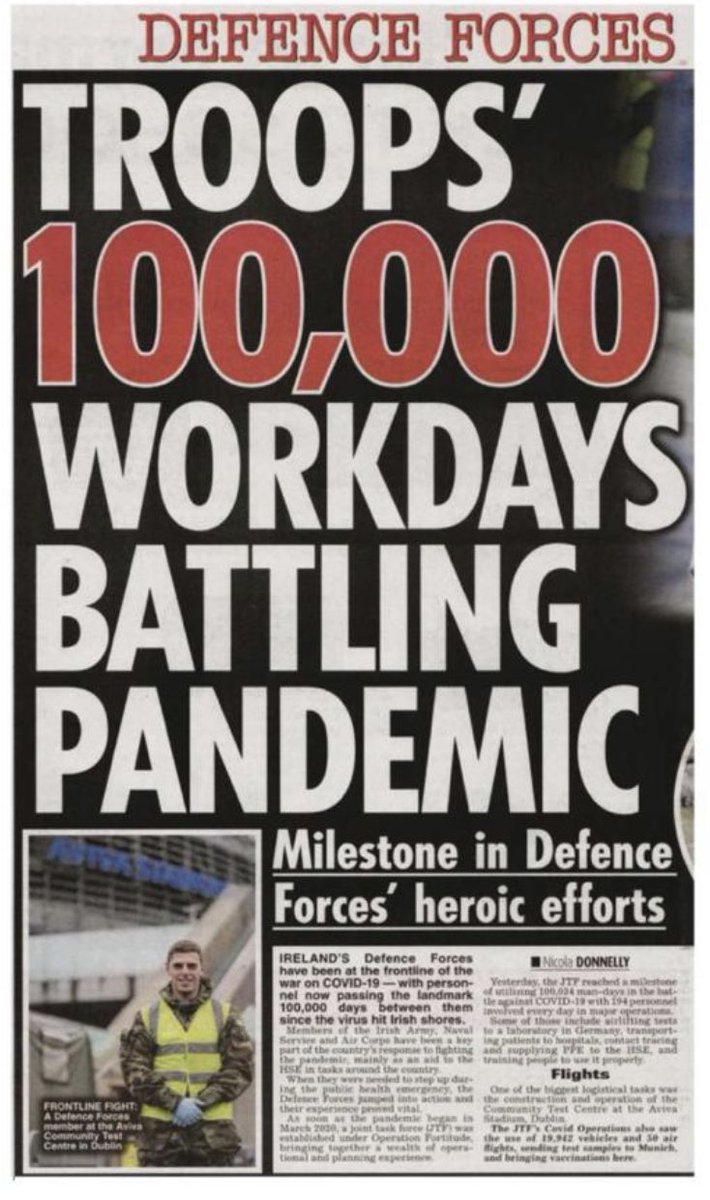 FaganGemma's tweet photo. 📰 🗞 @irishdailystar today!! @kikid2012 Nicola Donnelly highlights the heroic efforts of the @defenceforces in the battle against #COVID19. Well done to all our personnel 👏🏻 👏🏻 
#operationfortitude #jtf https://t.co/PAudCA6dyk