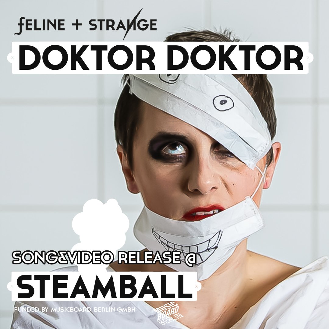 felinelang's tweet photo. Dok-Dooook! 
Beim #Steamball am 4.9. #Berlin feiern wir  unsere zynischste #Release. Bisher. Denn wir sind verrückt genug, immer noch #Musik zu machen. 
#Elektropunk mit #Gummihuhn:
#DOKTORDOKTOR.
Folgt uns. Wohin Ihr wollt.
https://t.co/LZZrOuNWDs https://t.co/ybRaQigry4