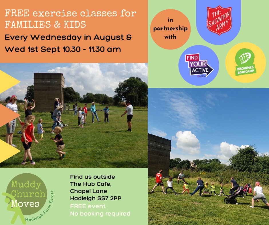 SalArmyHFE's tweet photo. We had a lot of fun at our first Kids &amp; Families outdoor exercise class with Brownes Bootcamp on Wednesday. It was great to get moving and make new friends.

#activeessex #aquapax #brownesbootcamp #findyouractive #freeexercise #outdoorexercise #familyexercise #thehubcafe https://t.co/MlfDlZWLEQ