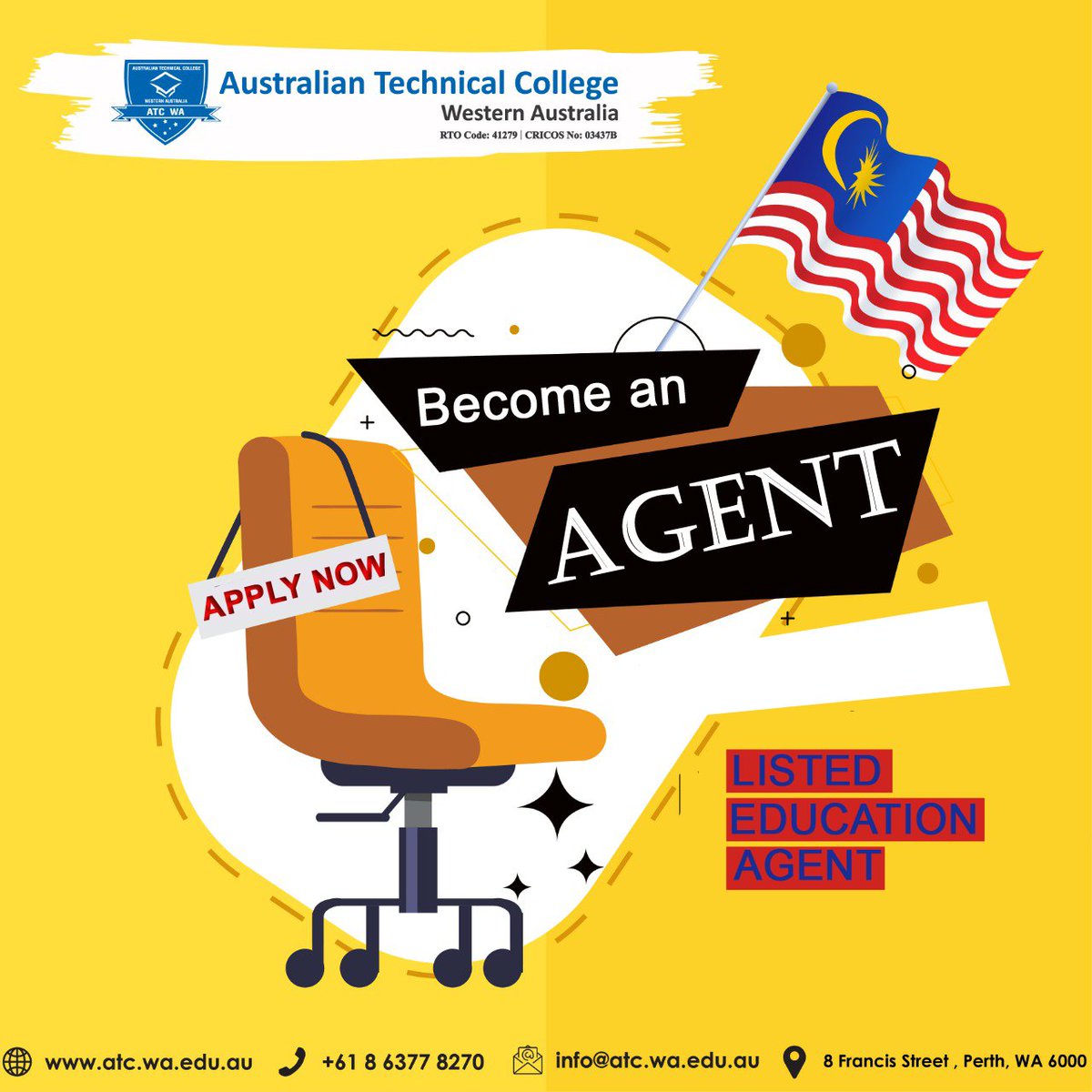 We are looking forward to expanding our recruitment partners In #Malaysia. Interested education agencies are welcome to become ATCWA agent representative.
+ 61 8 6377 8270 
info@atc.wa.edu.au 
8 Francis Street ,Perth, WA 6000
#CyclingTrack #트레저와_두손꼭잡고_걸어온_일년