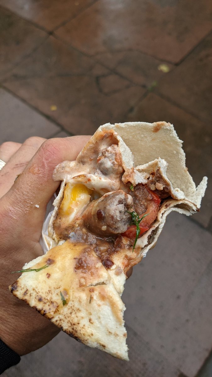 Breakfast number 2: These bonkers GF and vegan tarts by the new Saint Picnic. Breakfast number 3: The chippolata wrap from Cairovan. Gonna need to ride my bike now.